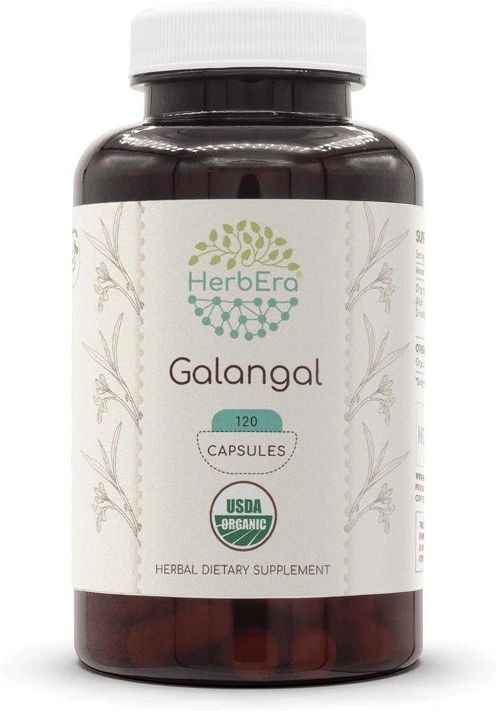 Galangal 120 Capsules, 500 mg, USDA Organic Galangal (Alpinia Galangal) Dried Root (120 Capsules)