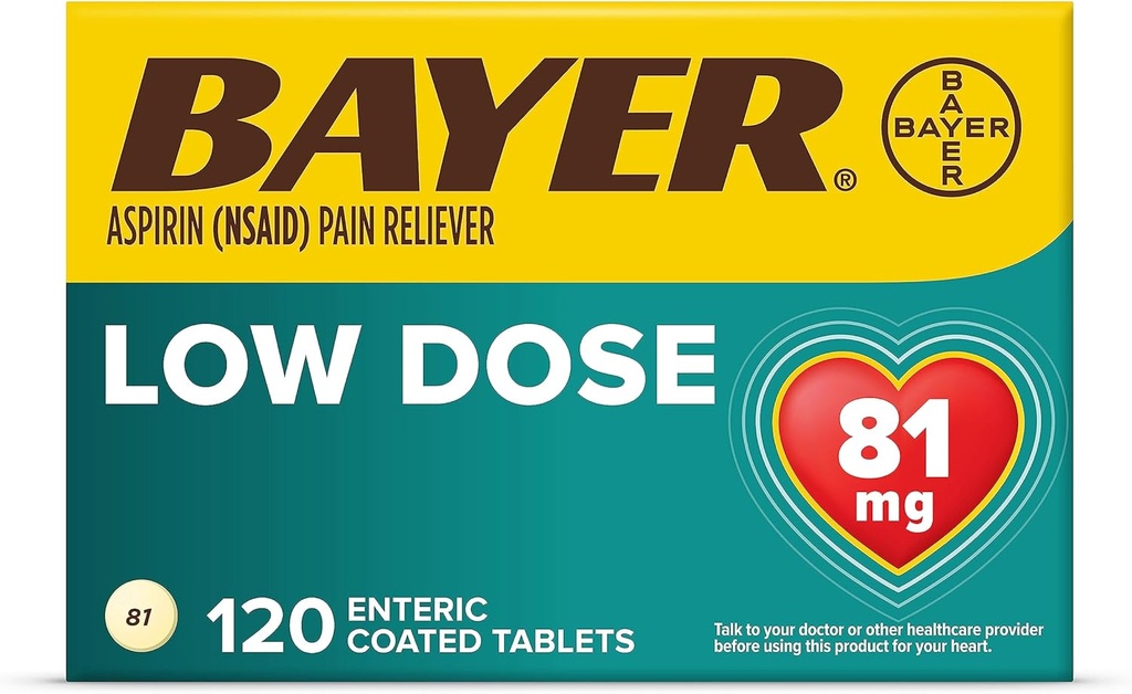 [BRSWIYYCDINQID3A] Bayer Aspirin Regimen , 81mg Enteric Coated Tablets, Pain Reliever/Fever Reducer, 120 Count