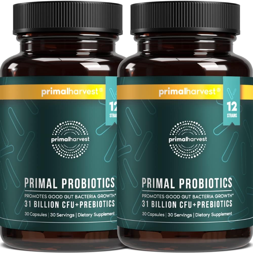 [BRSRMGIBPIPWM2DL] Primal Harvest Probiotics for Women and Men Shelf-Stable with Prebiotics Daily Supplement for Adults 60 Capsules (2 Pack)
