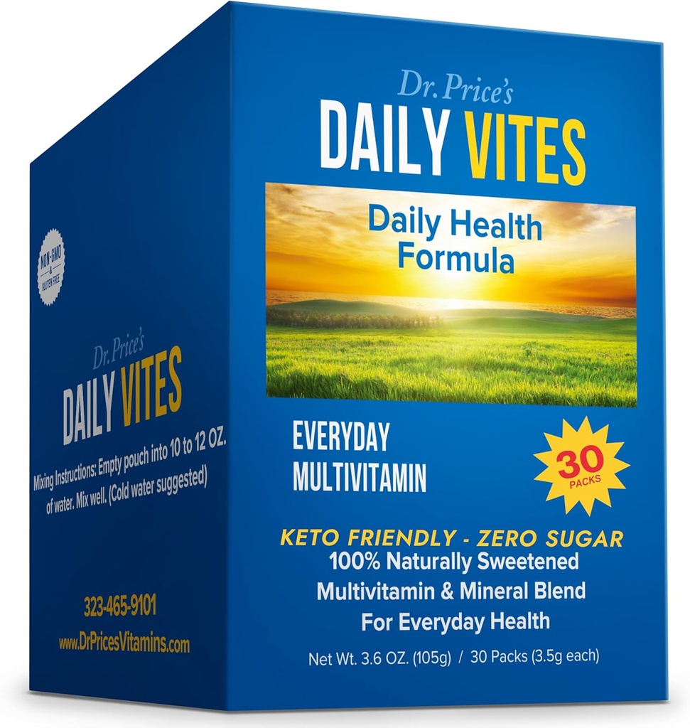 Dr. Price's Vitamins Multivitamin for Women and Men - Supplement Powder Packs - 30 Packets - B Complex Vitamin Supplement - Daily Vites - Minerals for Water - No Sugar, Non GMO, Gluten Free Drink Mix