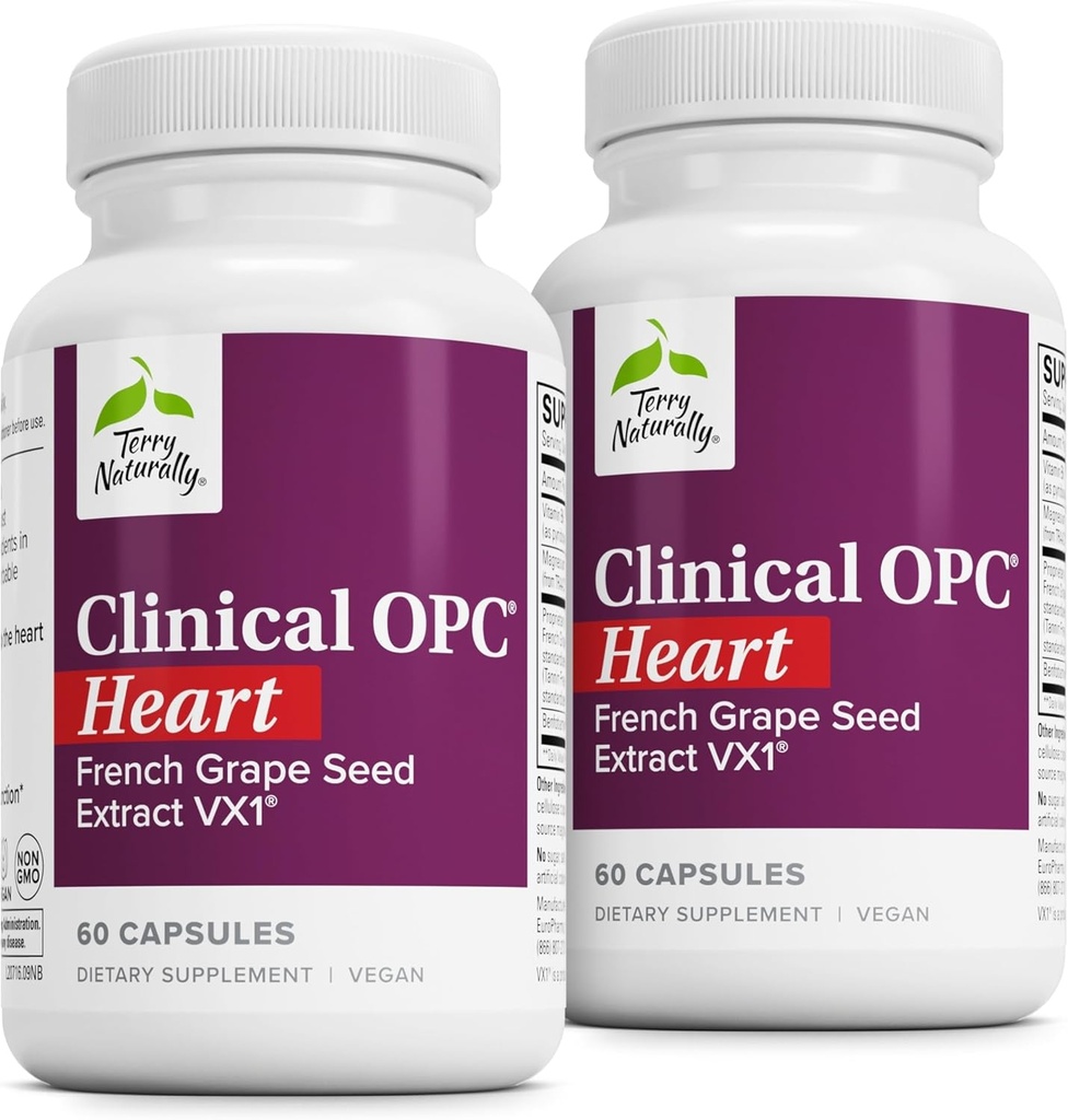 [BRSWGZ32CICRG2AZ] Terry Naturally Clinical OPC Heart - Heart Health Supplement with Magnesium, Vitamin B6, Grape Seed Extract - Dietary Supplement for Artery Health & Circulation - 60 Capsules (Pack of 2)