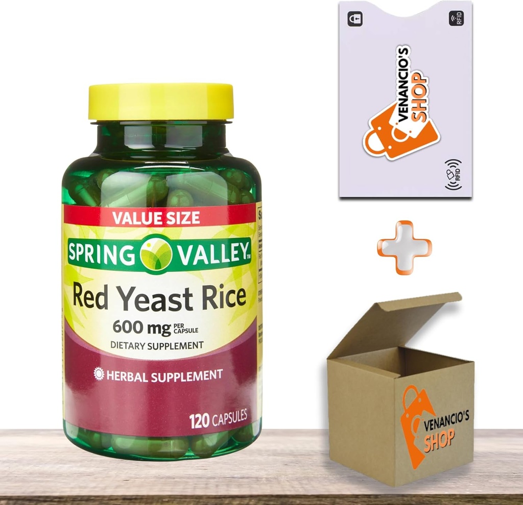 Red Yeast Rice 600 mg Capsules • Herbal Supplement • Heart Health Support • Gluten-Free • 120 Count by Spring Valley + Vena’s Sticker (Pack of 1)