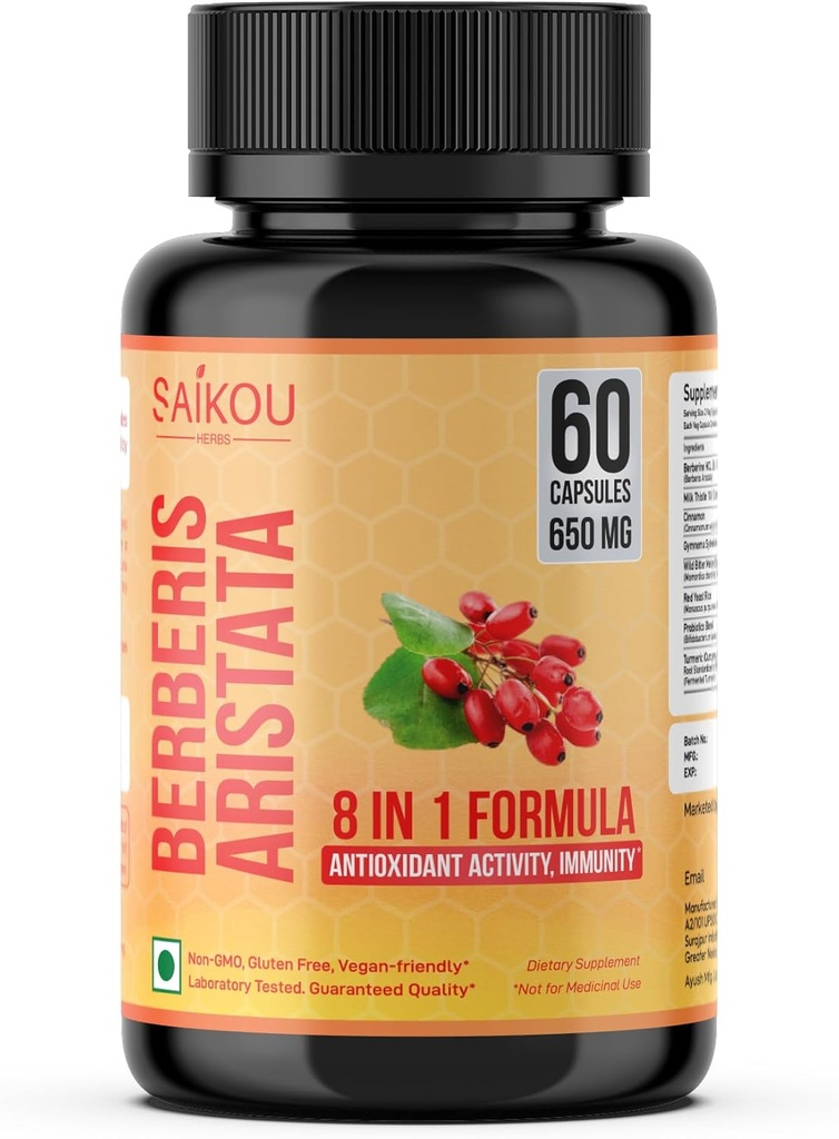 Berberine HCL Extract 1300mg with Milk Thistle, Ceylon Cinnamon, Gymnema Sylvestre & Turmeric - 60 Capsules