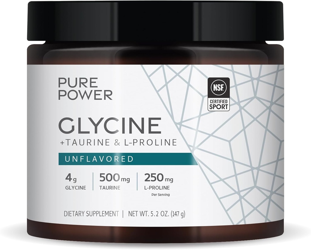 [BRSROAIZBENBY3A3] Dr. Mercola Pure Power Glycine + Taurine & L-Proline, Unflavored, 5.2 oz (147 g), 30 Servings (1 Jar), 4 g Glycine, 500 mg Taurine, 250 mg L-Proline, Non-GMO, NSF Certified for Sport