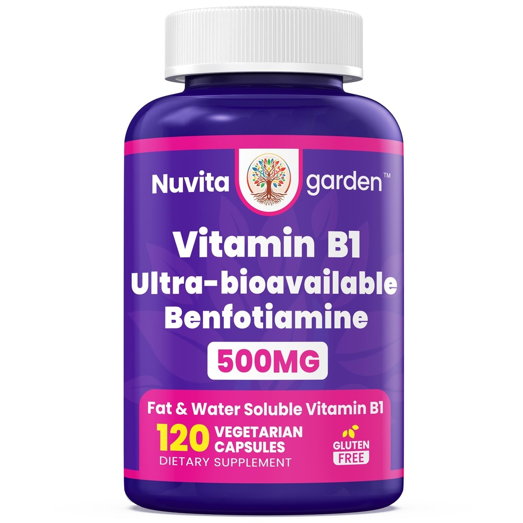 Vitamin B1 (Thiamine) Supplement 500mg - Gluten-Free, Vegetarian, Non-GMO - 120 Capsules - Premium Dietary Supplement