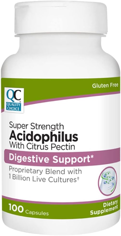 Quality Choice Digestive Support Acidophilus with Citrus Pectin – 100 Capsules – Daily Probiotic Formula with Citrus-Derived Fiber – Easy-to-Swallow Capsules