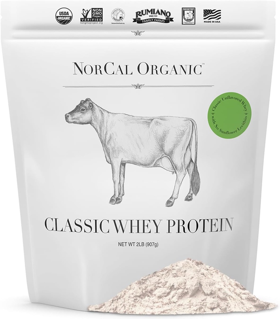 [BRSWIE3YBMBBSEDO] NorCal Organic - Classic Whey Protein - 100% Grass-Fed and Grass-Finished - UNFLAVORED - Lecithin-Free - 2lb Bulk