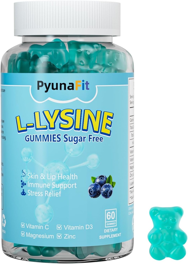 L-Lysine Gummies 1000mg, 5 in 1 Extra Strength for Immune Support, Skin & Lip Health, Chewable Lysine Supplement for Kids Adults, 60 Count