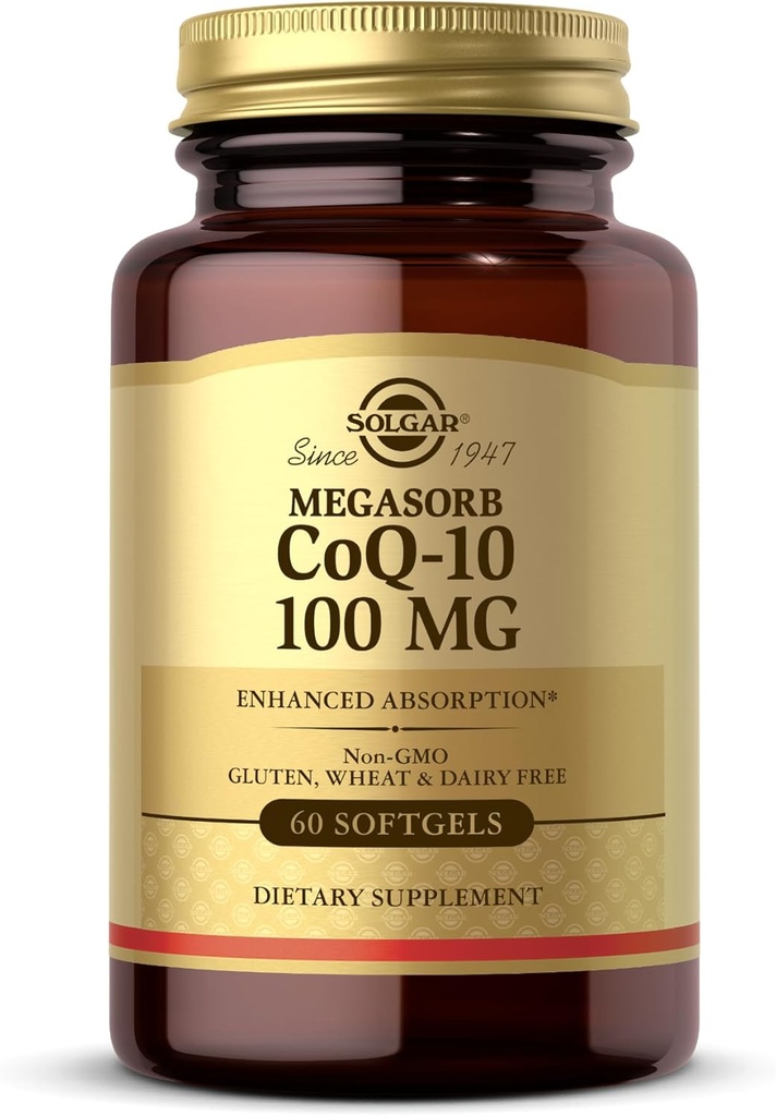 Solgar Megasorb CoQ-10 100 mg, 60 Softgels - Supports Healthy Aging - Coenzyme Q10 Supplement - Enhanced Absorption - Non-GMO, Gluten Free, Dairy Free - 60 Servings