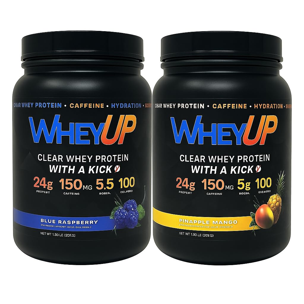 WheyUP Combo Lean Clear Whey Isolate - 24g Protein + 150mg Caffeine - Clear Whey Protein Powder - Sugar-Free - Keto-Friendly - Juice-Style Pre Post Workout Drink - 20 Servings