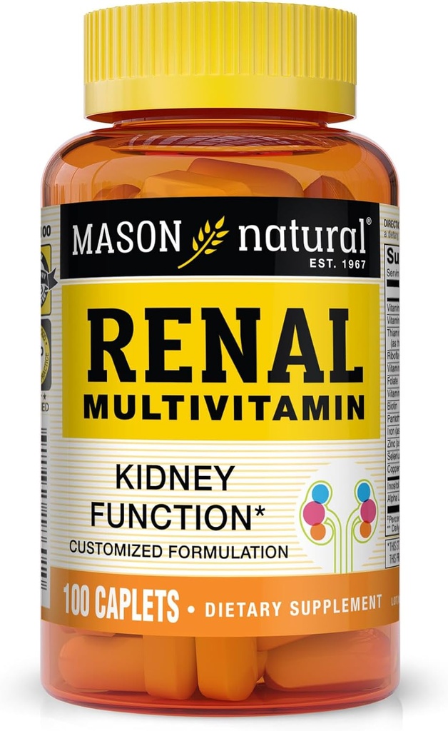 MASON NATURAL Renal Multivitamin, Suitable for Vegetarians, 100 Caplets