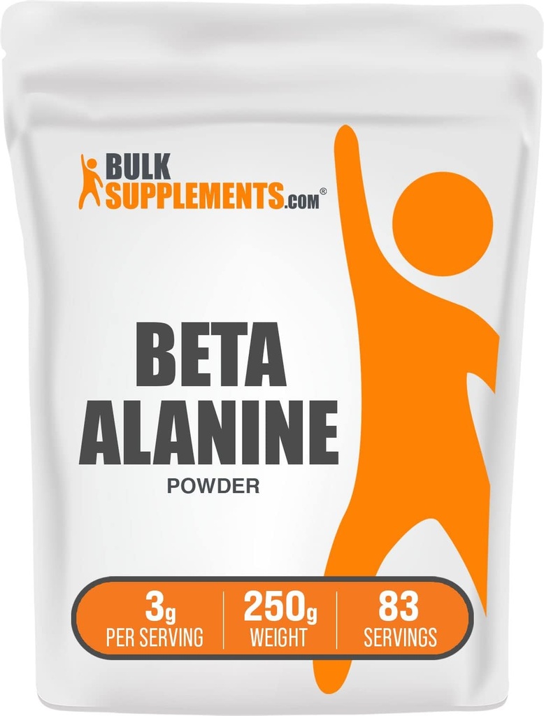 BulkSupplements.com Beta Alanine Powder - Beta-Alanine Supplement, Pre-Workout Supplement - Unflavored & Gluten Free, 3g per Serving, 250g (8.8 oz) (Pack of 1)