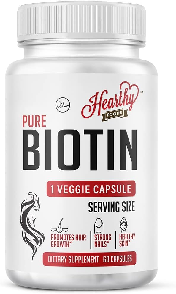 Biotin 60 Capsules 10000mcg Halal [Highest Potency] for Healthy Hair, Skin & Nails Vitamins for Women, Men & Kids - Vegan, Non-GMO, Hair Growth Supplement