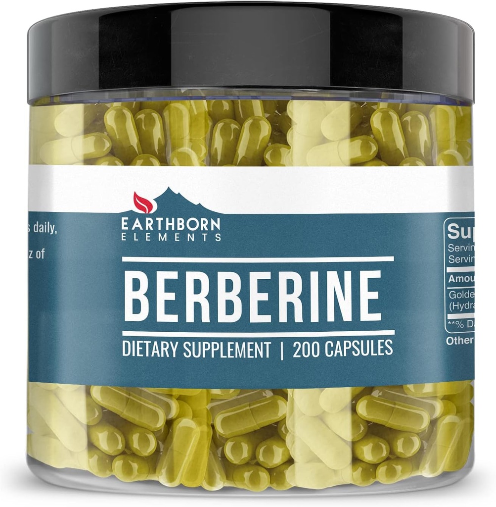Earthborn Elements Berberine 200 Capsules, Pure & Undiluted, No Additives