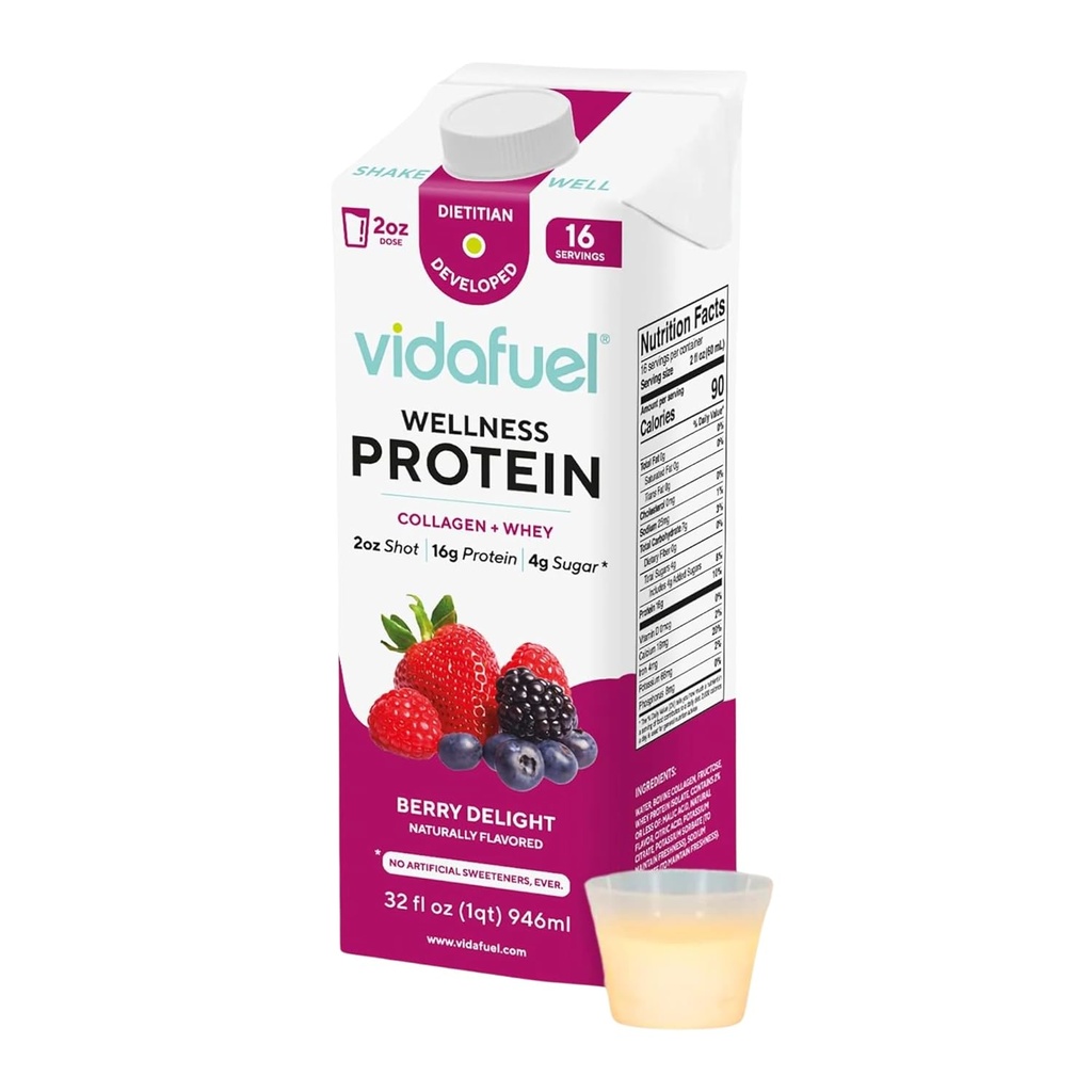 Protein Drink, 16g Protein Per 2oz Shot, 32 fl oz Carton, Berry, Collagen and Whey Drink, No Artificial Sweeteners