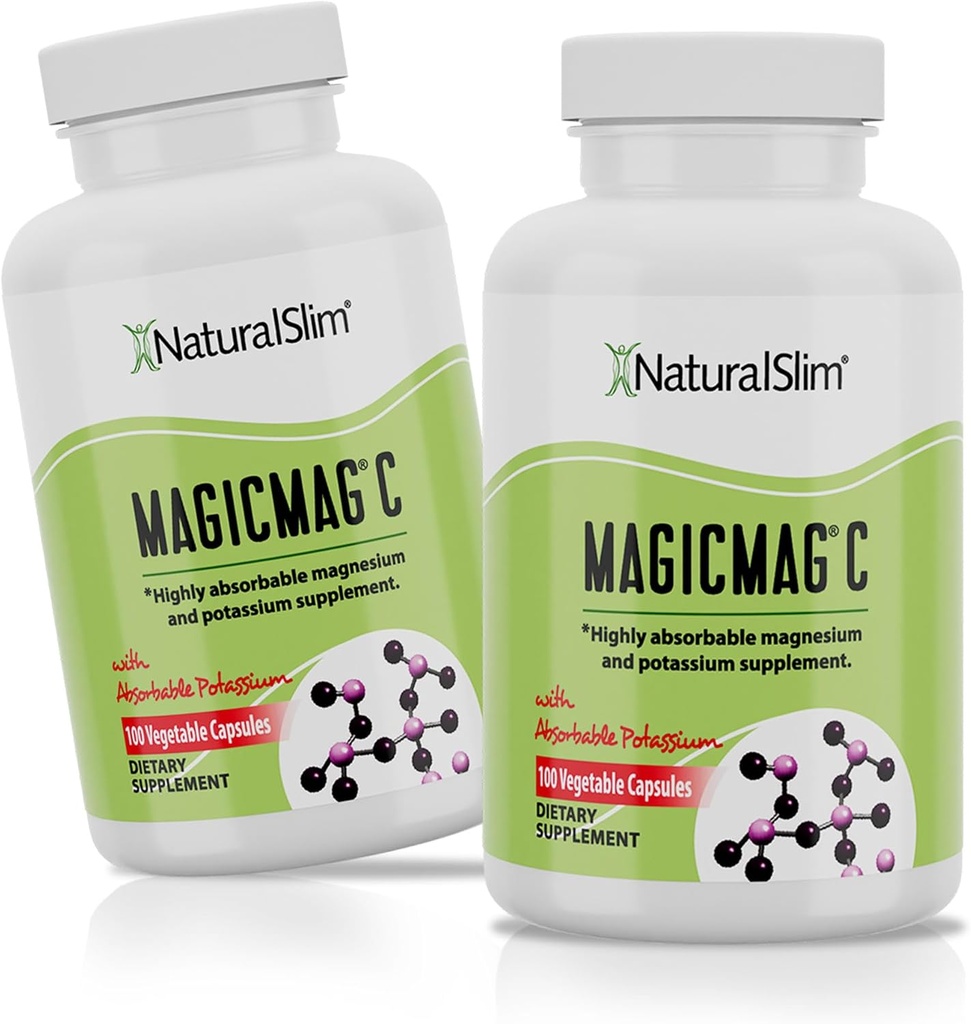MagicMag C by NaturalSlim, Magnesium Citrate with Potassium for Muscle Relaxation, Sleep Quality, Nerve Function & Electrolyte Support, Daily Magnesium Supplement for Men and Women, 100 Capsules 2pk