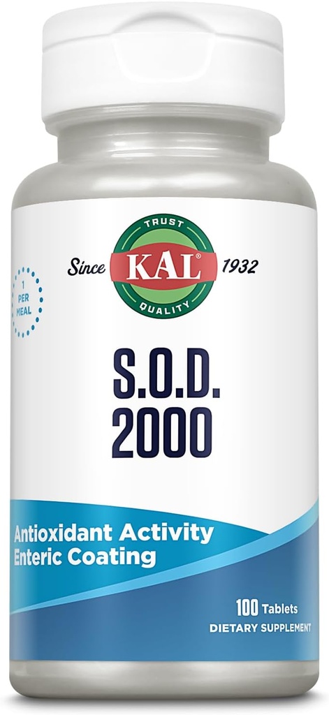 KAL S.O.D. 2000 Antioxidant Supplement - Beef Liver Source - Enteric Coated for Maximum Assimilation - Lab Verified - GMP Facility - 60 Day Guarantee - 100 Servings, 100 Tablets