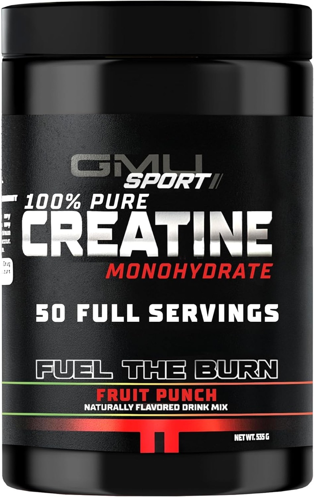 GMU SPORT Creatine Monohydrate Powder – Fruit Punch | 50 Servings | 5g Micronized Creatine per Scoop | Strength, Recovery & Muscle Builder | Delicious Drink Mix for Men & Women