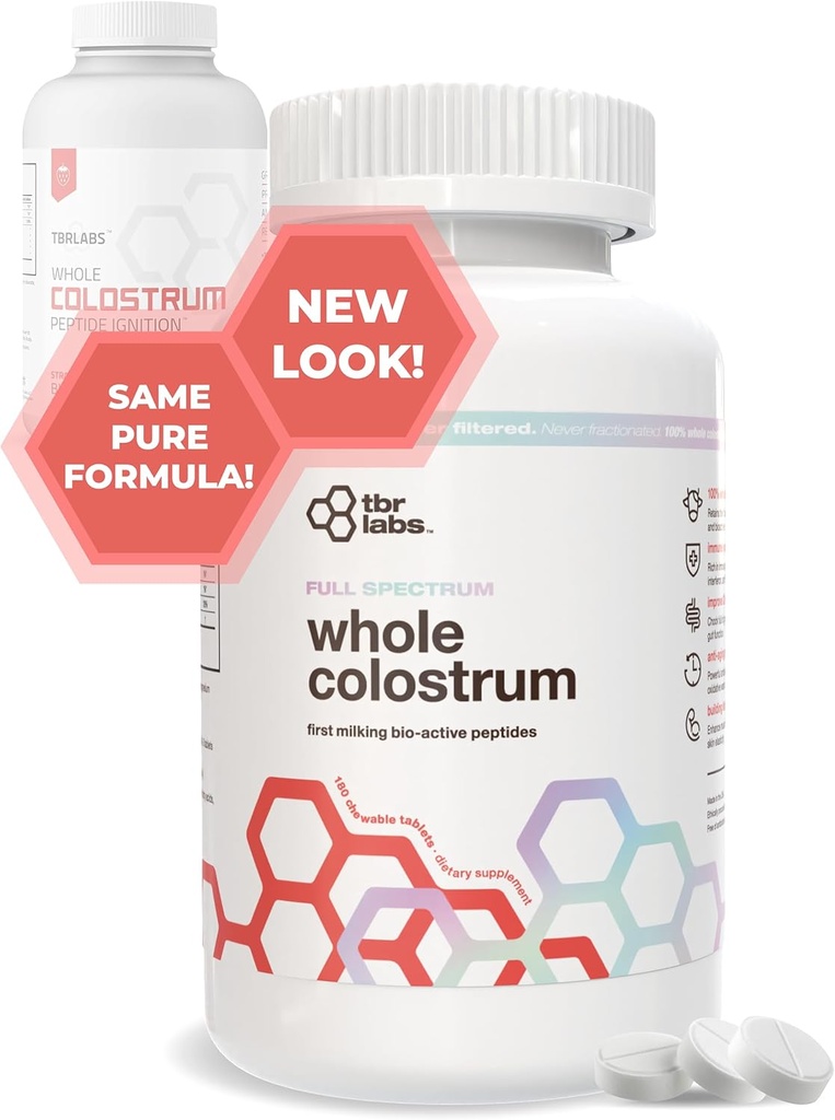 Bovine Colostrum Powder, Grass Fed, Gut Health, Bloating, Immunity, Skin & Hair, 400+ Bioactive Nutrients, Potent Bioavailable - Strawberries & Cream - 180 Tablets (90 Servings)