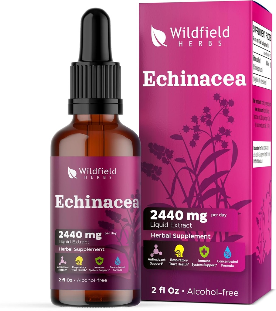 Liquid Echinacea Extract - Echinacea Root Drops Tincture 2440mg (Echinacea purpurea) Herbal Supplement Absorbs Better Than Capsules, 1 Month Supply, 84 Servings, Alcohol-Free - 2 Oz, Pack of 1