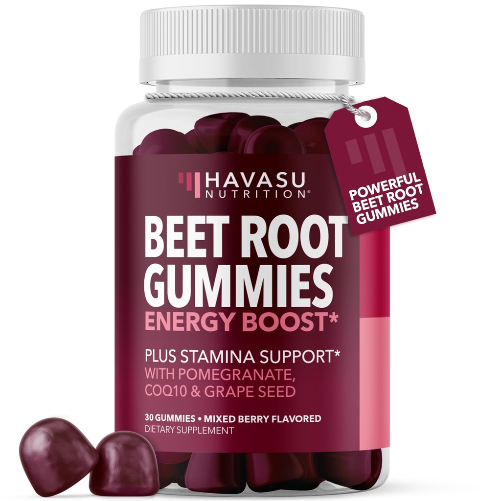 Beet Root Gummies with COQ10 & Pomegranate - Nitric Oxide Supplement for Men and Women - Beetroot for Endurance, Performance, Recovery - Vegan, Non-GMO, Gluten Free - Mixed Berry Flavor, 30 Count