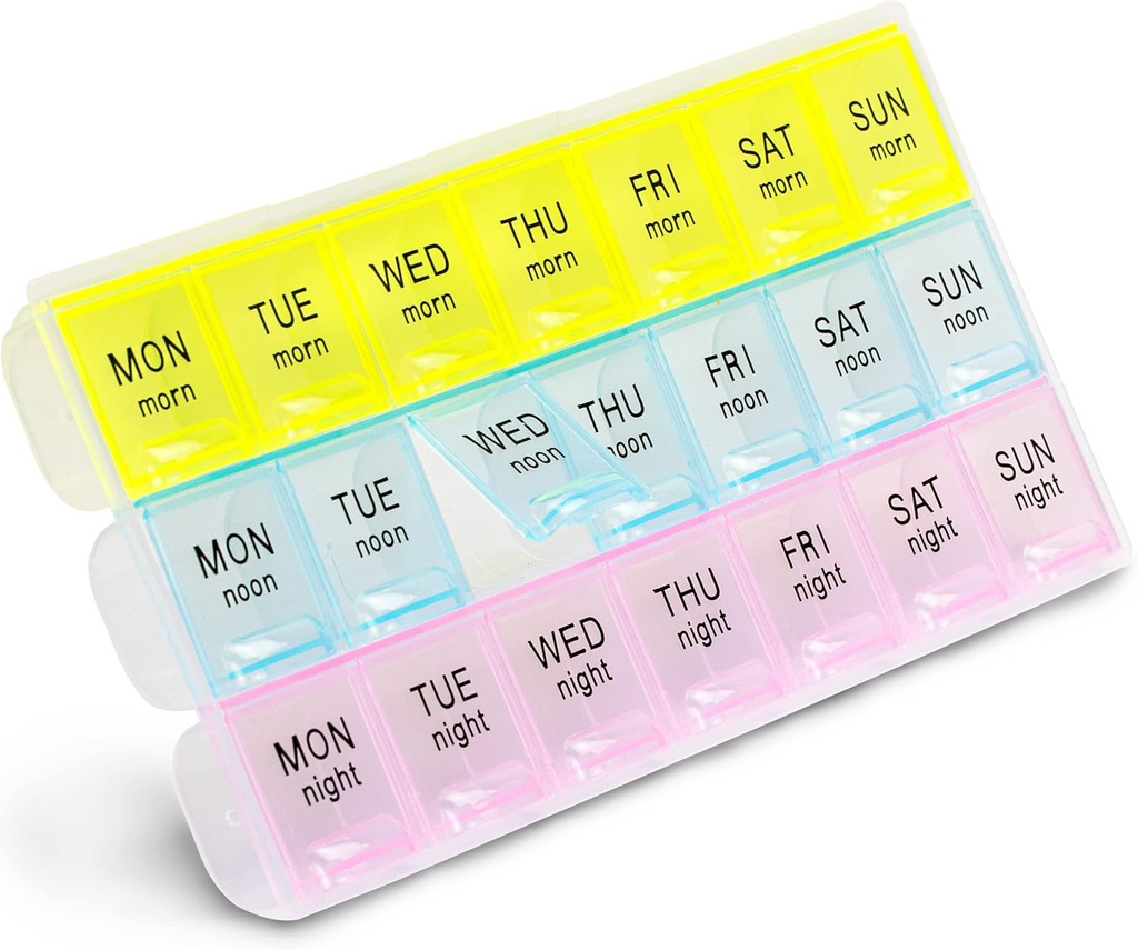 FMP Brands 1 Pack Pill Organizer 3 Times a Day, Weekly Medicine Organizer Pill Boxes, 7 Day Large Pill Holder Organizer Sorter Container Case, Morning Noon Night Pill 3 Times a Day Travel Pill Box