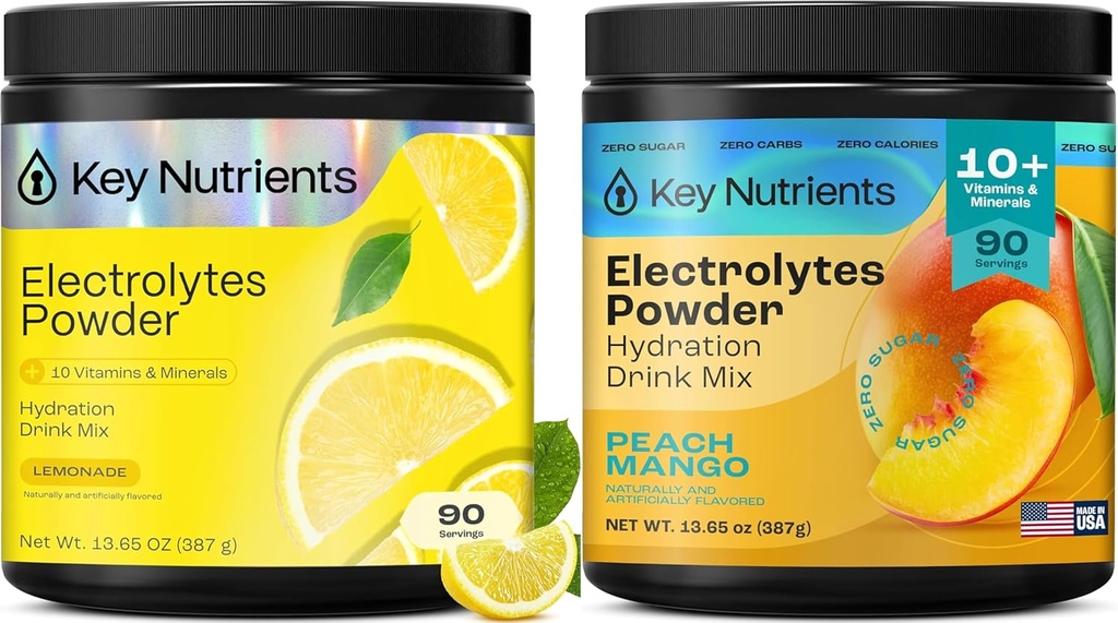 KEY NUTRIENTS Electrolytes Powder Lemonade 90 Servings + Peach Mango 90 Servings