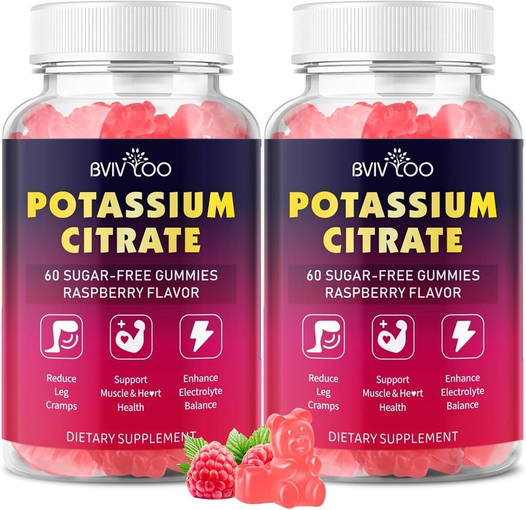 Potassium Citrate Gummies for Adults, Sugar-Free Potassium Gummies 1000mg Support Leg Cramps & Electrolyte Balance High Potency Potassium Supplement Gummies 120 Count