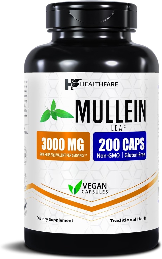 Mullein Leaf Extract 3000mg | 200 Vegan Capsules | Extra Strength Herbal Supplement | Supports Wellness & Balance | Non-GMO, Gluten-Free | Made in USA
