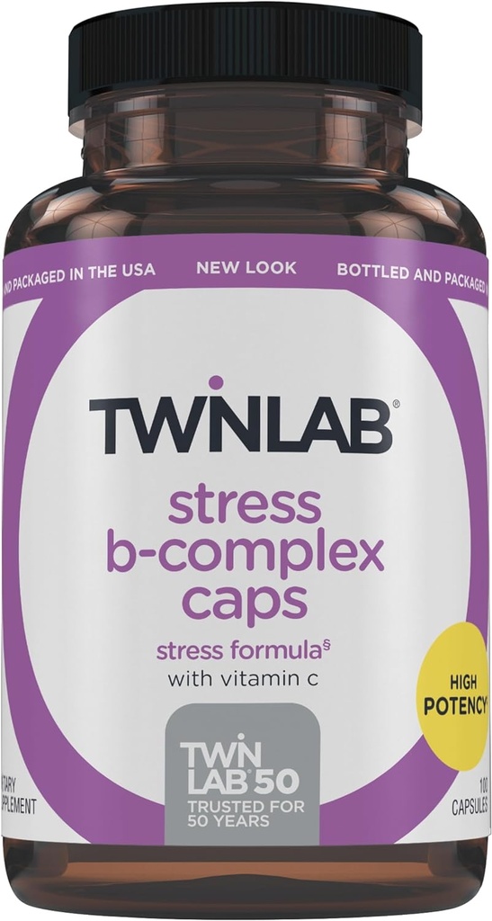 Twinlab Stress B-Complex Caps - Complete B-Complex & 1000 mg Vitamin C - Energy Support Supplement with Vitamin B12 and B6-100 Capsules