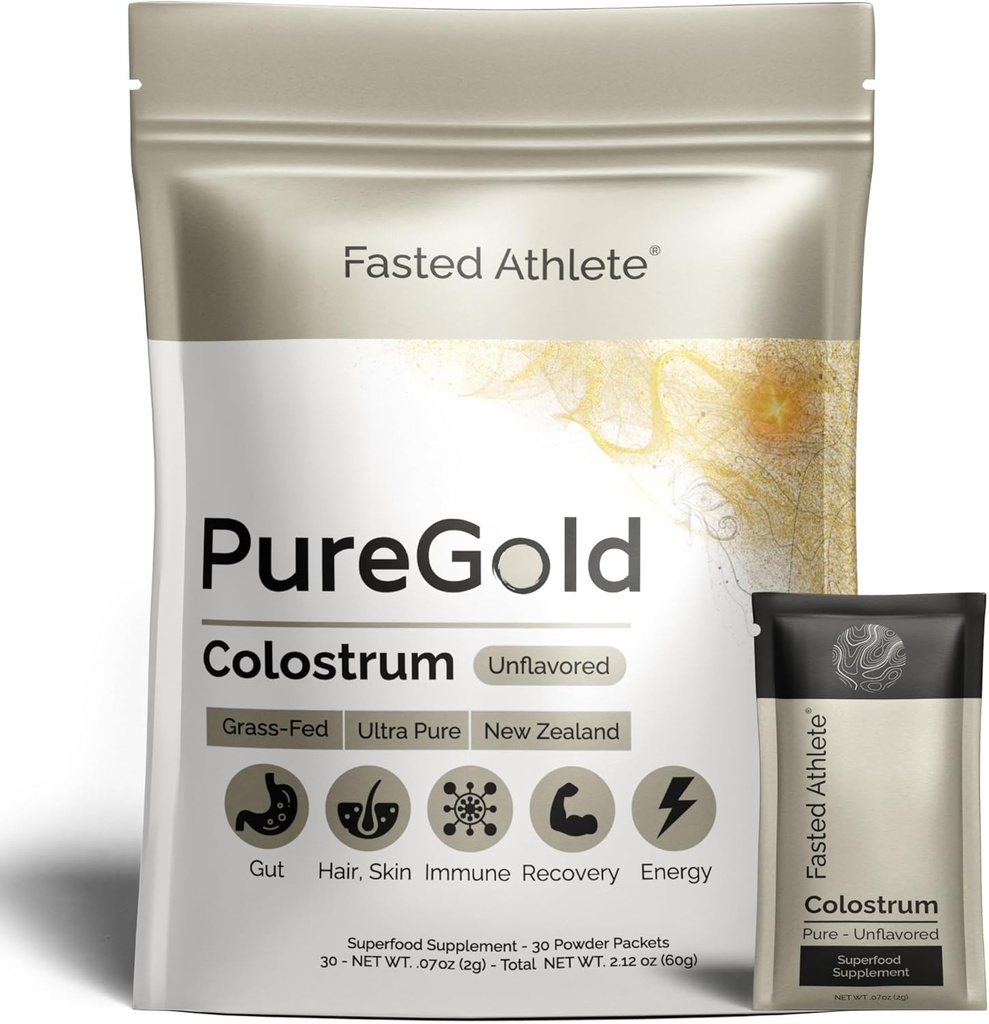 PureGold Colostrum – Grass-Fed Colostrum Powder Supports Gut Health, Skin, Recovery & Immunity – Unflavored, 30 Single-Serve Packets