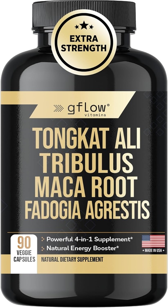 Tongkat Ali Extract - Extra Strength Formula with Tribulus Terrestris, Maca Root and Fadogia Agrestis - Stamina, Vitality, Energy, Mood Support - Third Party Tested - Vegan Capsules - USA Made