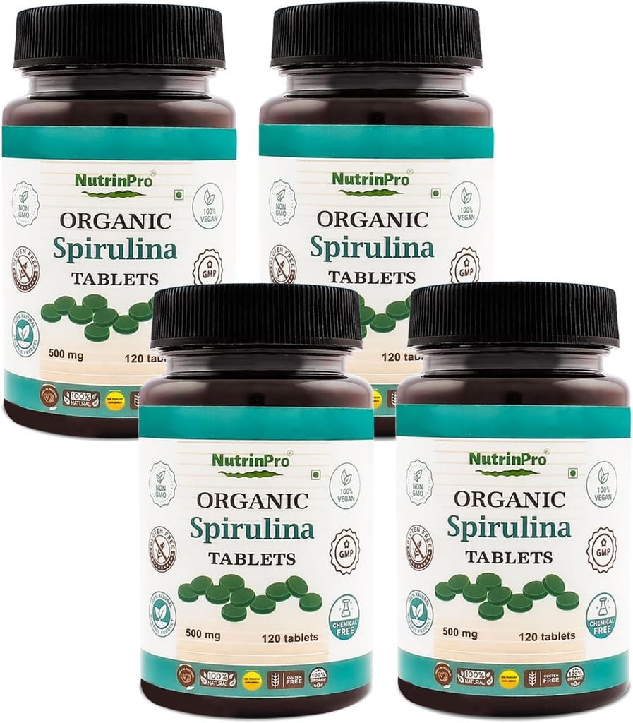 Organic Spirulina Tablets - 100% Pure Vegan, Non-GMO, Gluten Free, Chemical Free