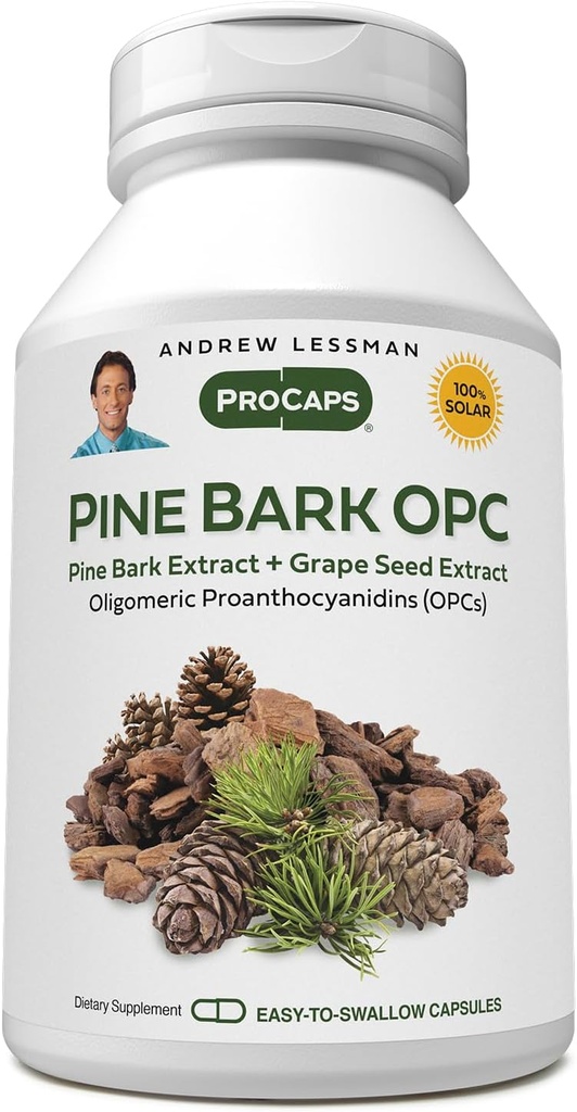 ANDREW LESSMAN Pine Bark OPC Anti-Oxidant Extracts 180 Capsules - Supports Tissues and Organ Systems to Neutralize Damaging Free-Radicals, Proanthocyanidins, Powerful Anti-oxidant, No Additives