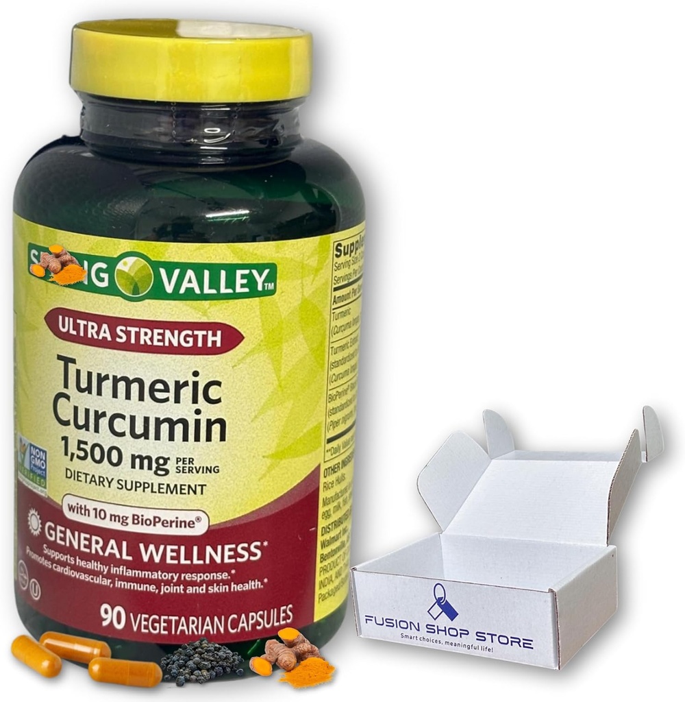 Turmeric Curcumin 1500mg with Black Pepper Capsules, 90ct (Pack of 1), Boxed by Fusion Shop Store