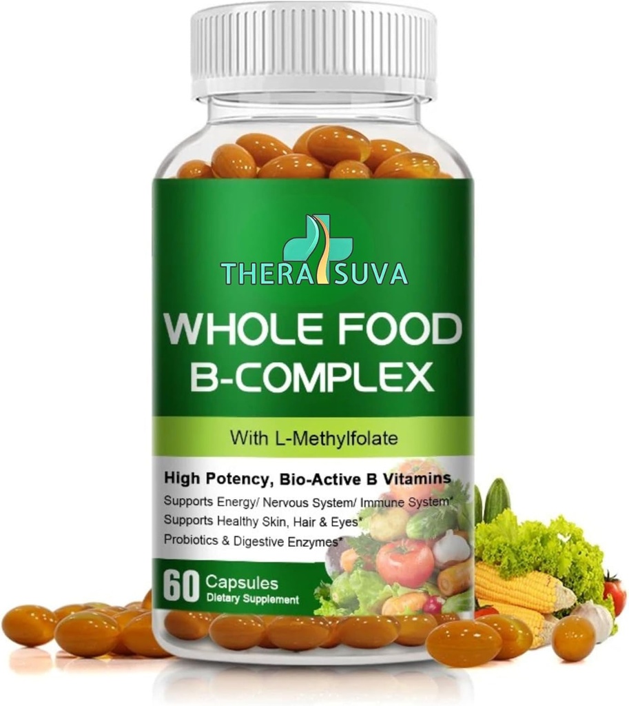 Whole Food Vitamin B-Complex – 100% Vegan & Plant-Based, Supports Energy, Metabolism & Overall Wellness – 120 Capsules (60 Day Supply)