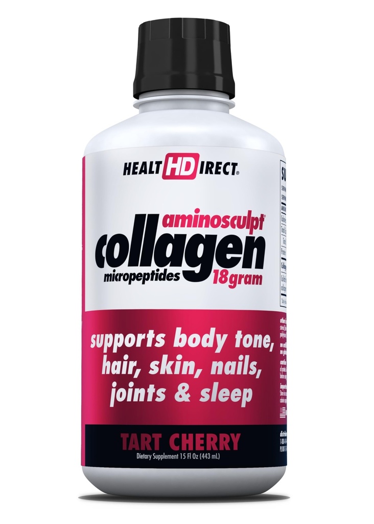 HEALTH DIRECT AminoSculpt Sugar-Free Collagen Supplement - High Potency Medical-Grade Protein for Hair, Skin, Nails & Joints, Grass-Fed, Non-GMO, Liquid Collagen - Tart Cherry - 15 Fl Oz