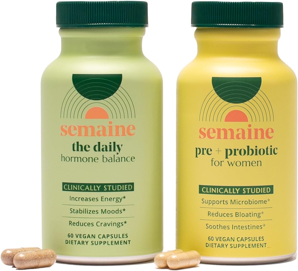Semaine Hormonal Gut Balance Bundle - Support Cellular Energy, Clear Skin & Mood. Ease Bloating & Indigestion, Support Vaginal Health | 1 Month Supply