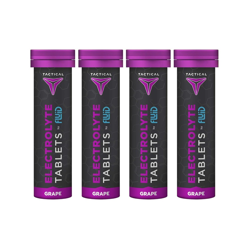 Fluid Tactical- Effervescent Hydration Tablets, Electrolyte Replacement & Dehydration Prevention, 4 Pack, 40 Tablets (Grape)