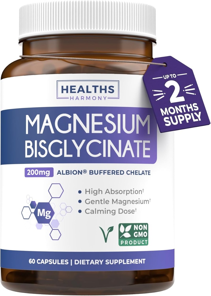 High Absorption Magnesium Bisglycinate Capsules - Clinically Validated Buffered and Chelated Magnesium Supplement - 1 Daily Vegan Capsule with Lab Verified Gentle 200mg Serving (2 Month Supply)