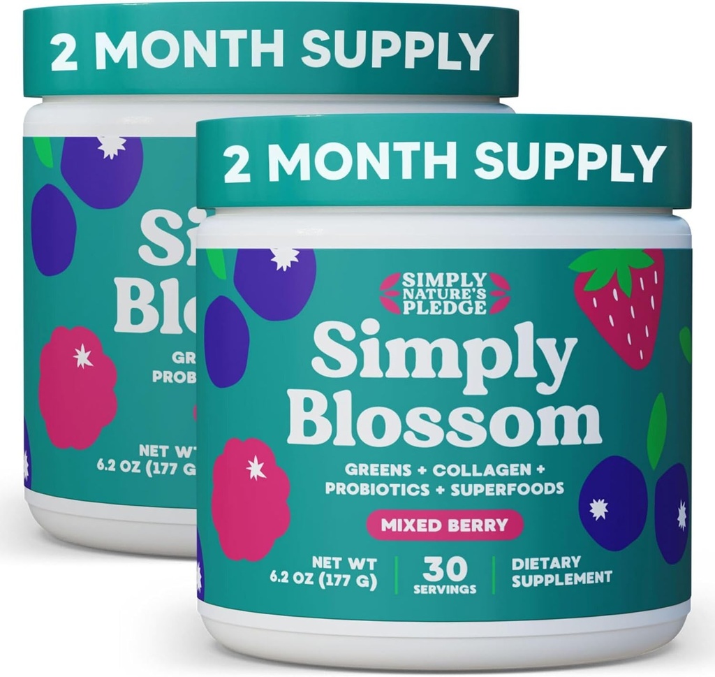[BRSRAZD5PMIGYETD] Simply Blossom Nutrition - Daily Greens & Superfood Powder + Collagen + Probiotics for Women's Digestive Health & Bloating Relief. Help Your Health Bloom - 2 Month Supply