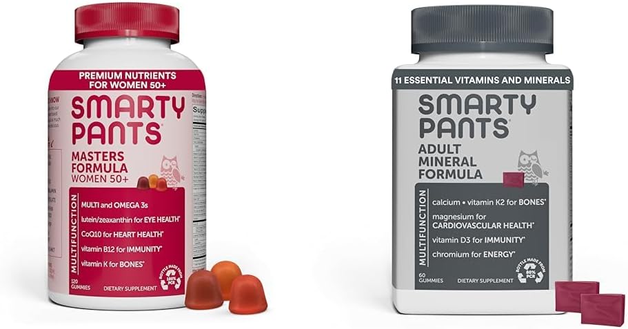 SmartyPants Masters Formula Women 50+ Gummies, Blueberry Orange Creme Strawberry Banana, 120 Count Mineral Chews Magnesium Calcium Vitamin D3 60 Count