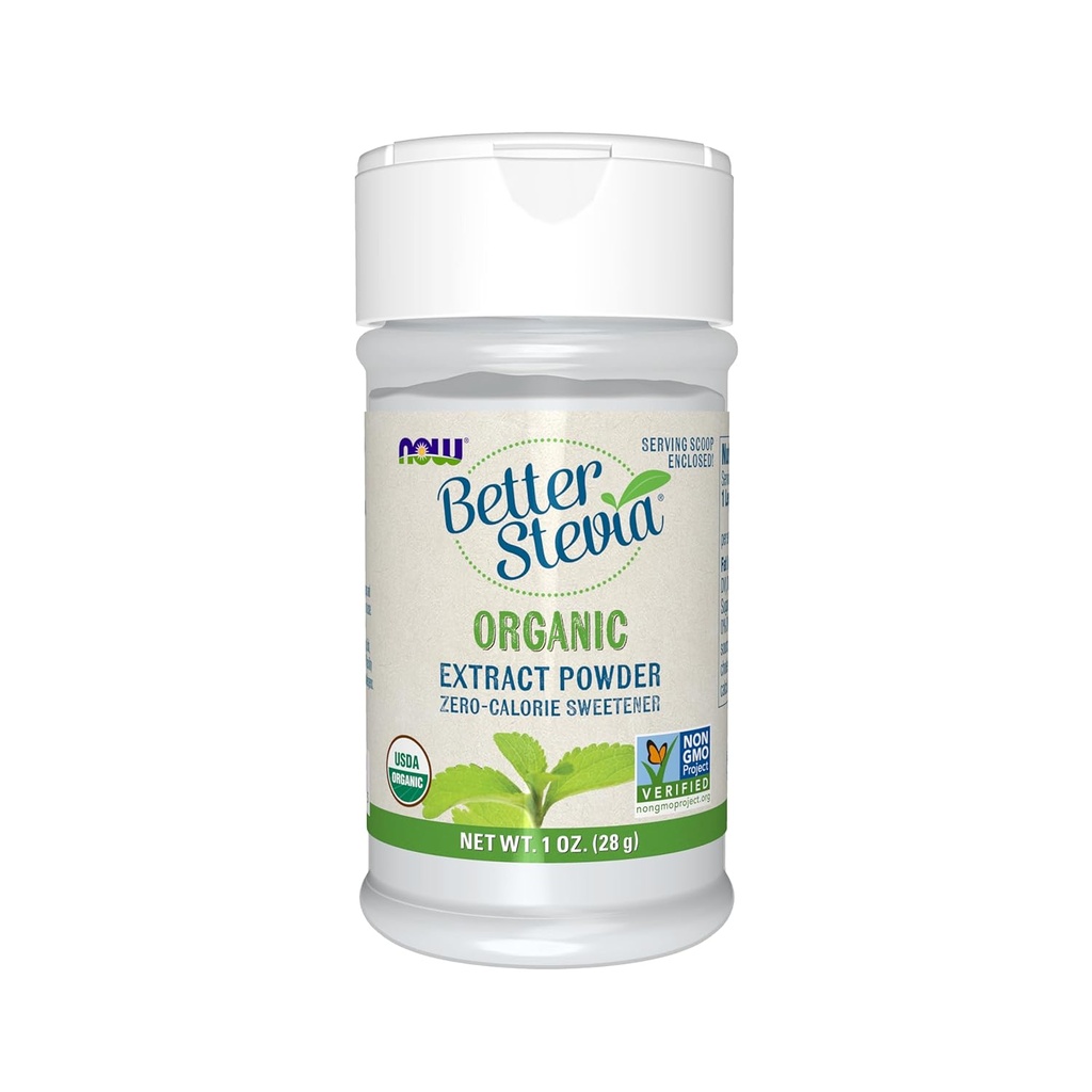 NOW Foods, Certified Organic Better Stevia, Extract Powder, Zero-Calorie Sweetener, Certified Non-GMO, 1-Ounce(Pack of 1)