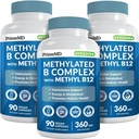 Methylated B Complex with B12 Methylcobalamin & Methyl Folate 1000 mcg - Premium Vitamin B Complex for Energy, Brain Function, and Wellness - Methylated Multivitamin (270 Servings, Pack of 3)