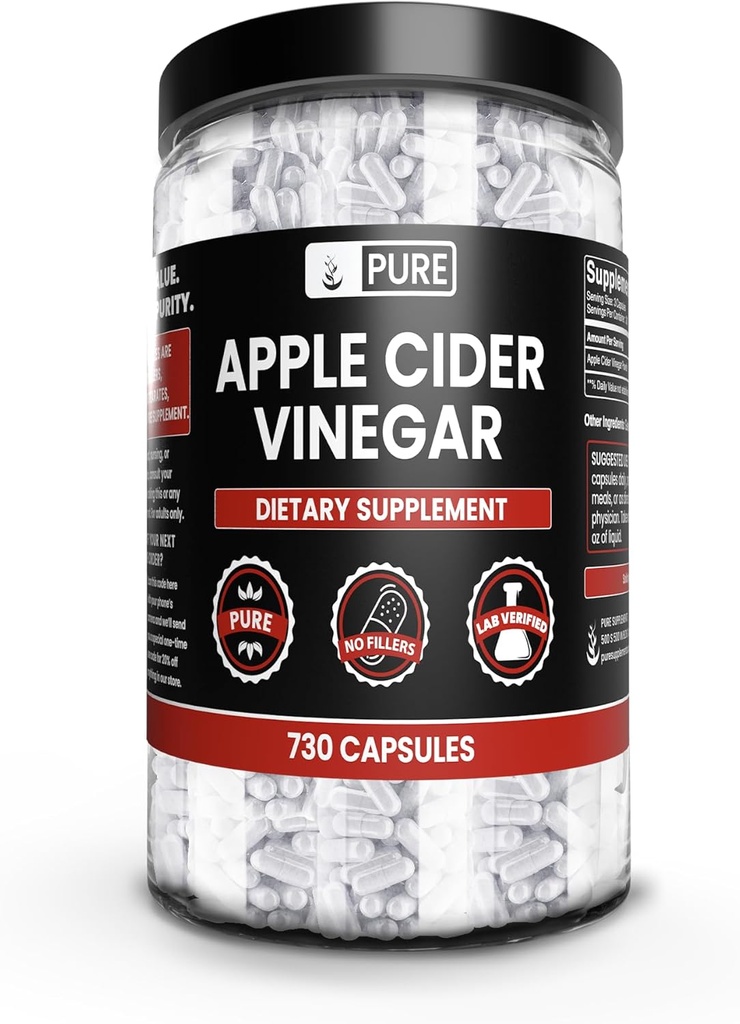 PURE ORIGINAL INGREDIENTS Apple Cider Vinegar (730 Capsules) No Magnesium Or Rice Fillers, Always Pure, Lab Verified