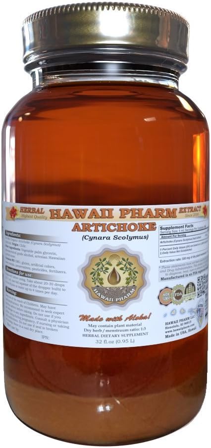 HawaiiPharm Artichoke Liquid Extract, Organic Artichoke (Cynara scolymus) Tincture 32 oz Unfiltered