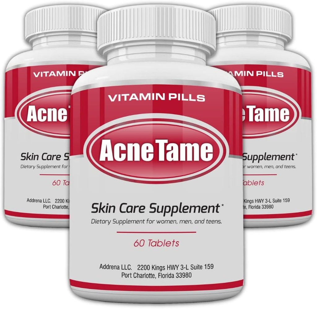 Acne Pills- Acne Tame 3 Pack Supplement- Clear Skin Vitamins Pill for Oily Skin Treatment, Hormonal Blemishes, Spots & Cystic Acnes Supplements for Women, Men, Teens & Adults- 180 Tablets