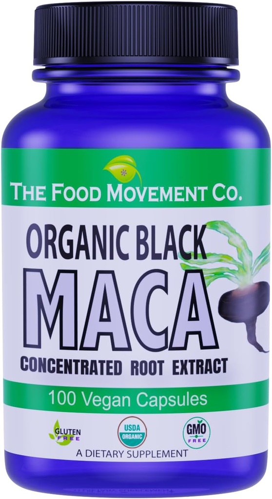 Black Maca 500mg 60 Capsules - Organic, Non-GMO, Vegan, Gluten Free- Black Maca Root Supplement for Whole Body Wellness