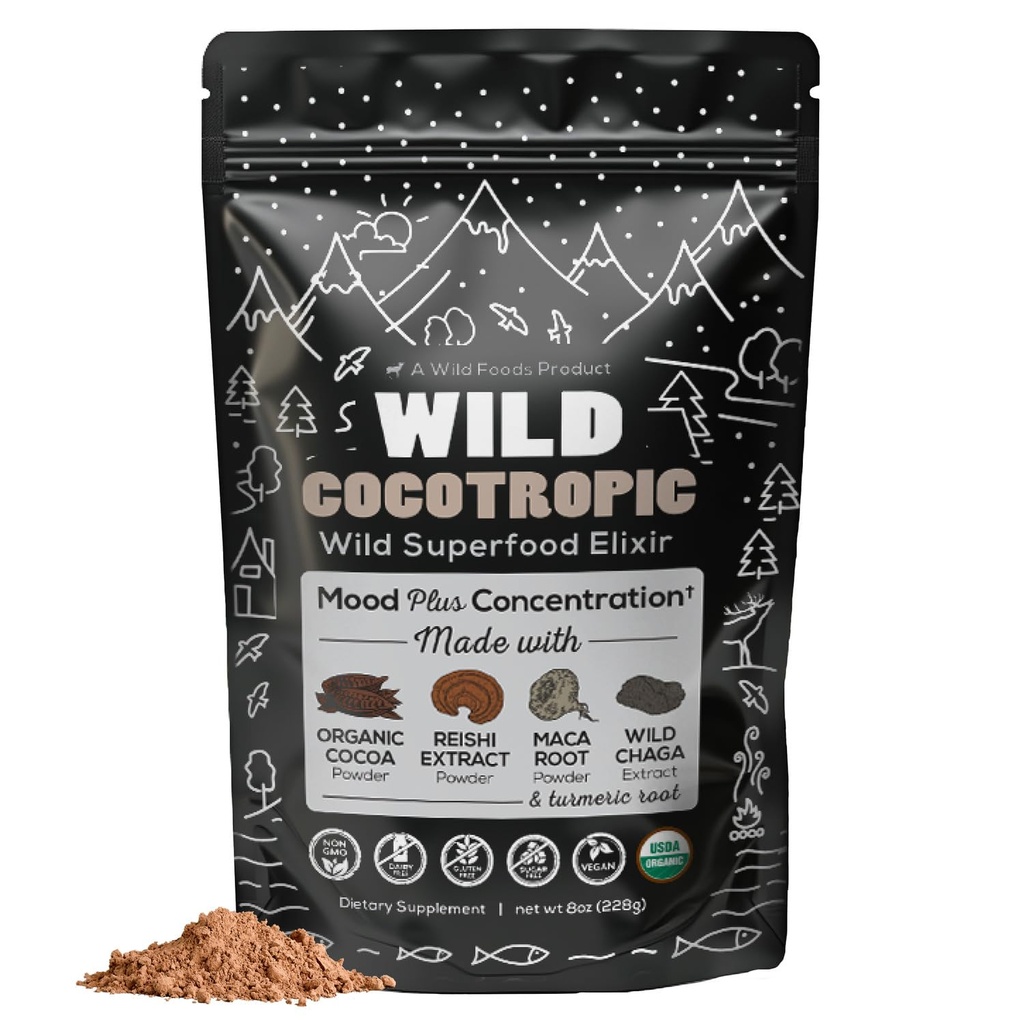 Organic Cocotropic Superfood Mushroom Hot Chocolate Mix, 8 oz | Non-GMO, Vegan, Gluten Free, Reishi Mushrooms, Chaga