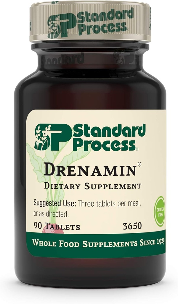 Standard Process Drenamin - Whole Food Antioxidant, Mood Support, Adrenal Support and Immune Support with Shitake, Alfalfa, Rice Bran, Riboflavin, Calcium Lactate, Choline - 90 Tablets